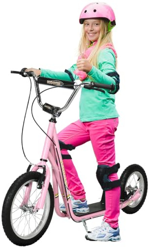 HOMCOM Kids Scooter with Rubber Wheels for 5+ Years 16 Front Wheel | Teen Kick Scooter, Height Adjustable Handlebar, Dual Brakes, Kick Stand
