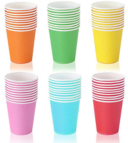 Pappbecher, 60 Stück Pappbecher Bunt,250ML Einweg Mehrfarbig Partybecher, Mehrfarbig Papierbecher geeignet für Hochzeit Kinder DIY Partybedarf Kaffee Tee Heißen und Kalten Getränken(6 Farben)