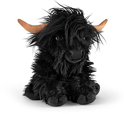 Living Nature Black Highland Cow Stuffed Animal Plush Toy | Fluffy Highland Cow Animal with Sound | Soft Toy Gift for Kids | Boys and Girls Stuffed Doll | Naturli Eco-Friendly Plushies | 22 cm