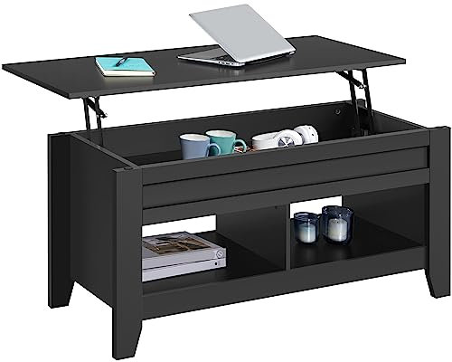 Yaheetech Mesa Centro Elevable Mesa de Café para Salón con Revistero Mueble Salon Comedor de Madera MDF 104.5 x 49.5 x (49-61.5) cm Negro
