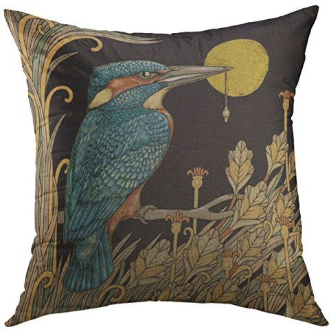 Kopfkissenbezug Jugendstil-Eisvogel-Tinten-Vogel-Tierblume Sofakissen Bequemer Zierkissenbezug Weiche 45x45 cm