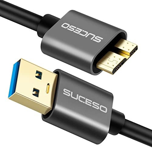 SUCESO Câble USB 3.0 Mâle A vers Micro B 3.0 Câble Disque Dur Cable et synchronisation Compatible avec Disque Dur Externe WD,Toshiba Canvio,Galaxy S5,My Passport Elements,Basics Seagate Maxtor-2M