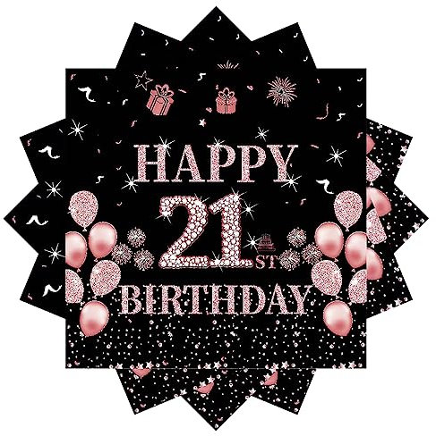 21st Serviettes Napkins,Black Rose and Gold Serviettes 21st Birthday Napkins for Girls Women,20Pcs Napkins Disposable Tableware,Tissue Luncheon Paper Napkin for Girls,Kids 21st Birthday Party Supplies