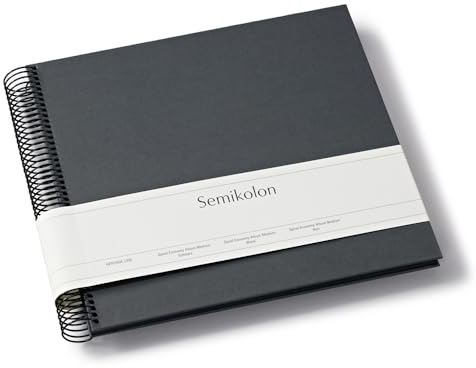 Semikolon 369996 Spiral Album Economy Medium - 23x22,3 cm - Fotoalbum, 40 Seiten schwarz, Fotobuch, lava stone grau