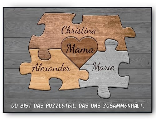 Tigerlino® Mama personalisiertes Geschenk Bild Familienmitglieder Namen | Mutter Geburtstag Mama Familienbild gestalten | Muttertag personalisierte Geschenkidee Mama Puzzle Poster aus Papier (3 Namen)