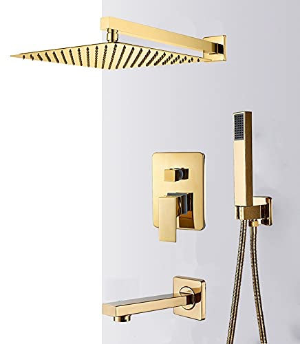 Wandmontage Golden Shower Wasserhähne Set Ultradünne Regenfall Gold Shower Hot Cold Water Mischbatterie Badezimmer Gold Shower Kit, 3 Wege 8 Zoll