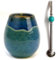 Yerba Juego de té mate | cerámica mate taza de té hecha a mano ~ 300 ml | único matero | apto para lavavajillas | pajita de acero inoxidable bombilla bola negra para té mate de 21 cm | Set para té