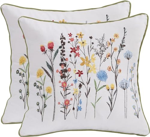 Tosleo 2 Stück Kissenbezug Bestickte Wurfkissenbezüge 40x 40cm für Gartenlounge Sofa Dekokissen Wohnzimmer Schlafzimmer 2 Stück Set Kissenbezüge Blumenmuster