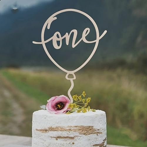 Tortenaufsatz zum 1. Geburtstag aus Holz – Dekorationszubehör, geeignet für Babypartys, Partys oder Foto-Requisiten (Stil: Ballon)