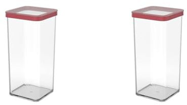 Rotho Loft quadratische Vorratsdose 1,5l mit Deckel und Dichtung, Kunststoff (SAN) BPA-frei, transparent/rot, 1,5l (10,0 x 10,0 x 21,4 cm) (Packung mit 2)