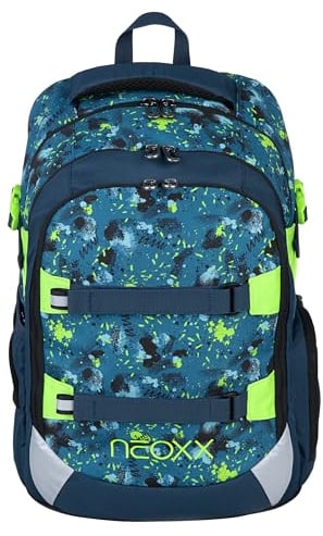 neoxx Schulrucksack ACTIVE Pro Petrol extrem - aus recycelten PET-Flaschen - Rucksack für die Schule mit 3 Fächern + Geheimfach – höhenverstellbare und gepolsterte Träger – Volumen ca. 30 Liter