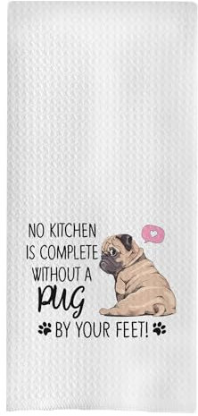uinwk Mops-Hunde-Küchentücher – Mops-Geschenke für Mops-Liebhaber, Mops-Geschenke, Mops-Hunde-Handtücher, Geschirrtücher, Mops-Dekoration, keine Küche ist komplett ohne Mops, 40,6 x 61 cm