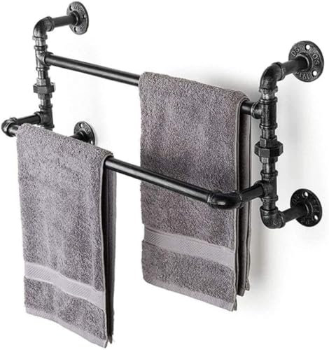 Porte-Serviettes Mural, Porte-Serviettes, étagère à Serviettes, Porte-Serviettes rétro avec Double Porte-Serviettes, étagère de Douche Murale, Tuyau en Fer de Style Industriel