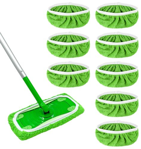 8 Stück Bodentücher für Swiffer Sweeper Mop, 25.4 x 11.5CM Wiederverwendbare Mikrofaser-Mopp-Pads, Ideal für Swiffer Bodenwischer Wet & Dry Starter