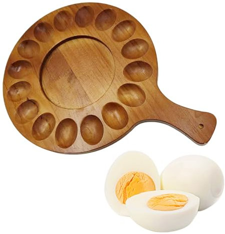 SENZZ Bandeja para Huevos Rellenos, Plato de Madera con asa, Bandeja para Servir Huevos con 16 Orificios, Plato para Huevos Rellenos de charcutería, Tabla de charcutería Reversible, Plato para Huevo