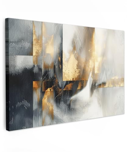 MuchoWow© Wandbilder Groß 120x80 cm XXL Wohnzimmer Wanddeko Schlafzimmer Zimmerdeko Wandgemälde Zimmer Deko auf Wand Dekoration Wall Art Kunst - Gold - Silber - Abstrakt