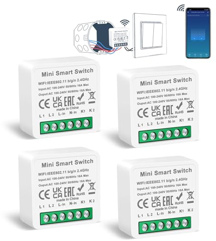 4 Pack CNBINGO Smart Lichtschalter Modul, Passt hinter Traditionelle Wandschalter, WLAN Mini DIY Schalter Relais Modul, Kompatibel mit Alexa und Google Assistant, Neutralleiter Erforderlich, 2-Fach