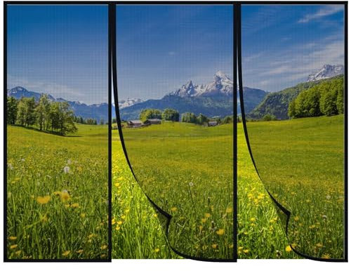 Puerta Mosquitera 280x280cm Mosquitera mosquitera de doble puerta,ideal para puertas correderas,puertas balconeras,no requiere taladrar,negro