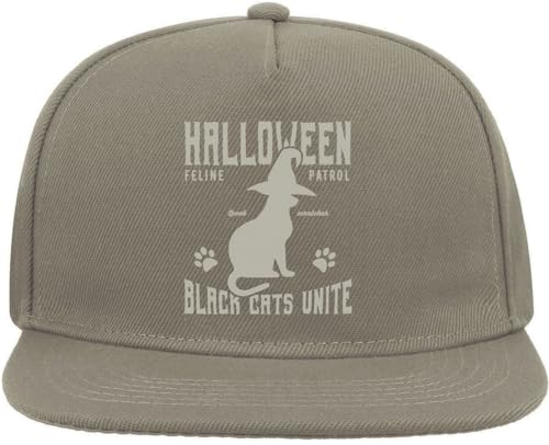 Halloween Feline Patrol Black Cats Unite Cat Witch Art Snapback Flat Visor Cotton Blend Cap Gray, grau, Einheitsgröße