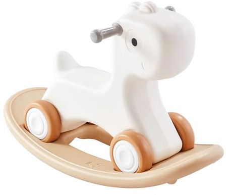 VEVOR Caballo Balancín 3 en 1 para Niños de 1 a 3 Años, Caballo Balancín para Bebé con Tabla de Equilibrio Desmontable y 4 Ruedas Lisas, Soporta hasta 36 kg de Material HDPE, Balanceo de 40°, Blanco