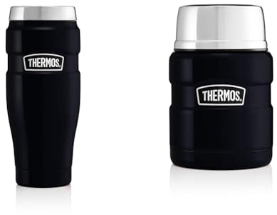 Thermos Stainless King Travel Tumbler, Midnight Blue, 470 ml 4002256047 & 183270 Stainless King Food Flask, Midnight Blue, 470 ml
