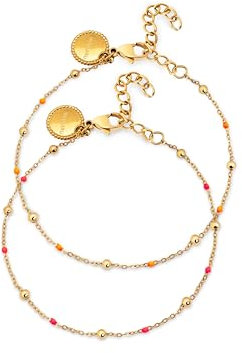 SINGULARU - Armband Pack 2 Friendship - Armband mit rosa und orangefarbenen Details - Länge 16 cm + 3 cm Verlängerung - Damenschmuck