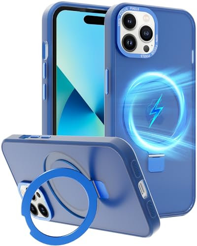 SOOFUN for iPhone 14 Pro Max Case, Anti-Fingerprint Kickstand Phone Case, Compatible with Magsafe Ring Case, Military Drop Protection, Translucent Slim for iPhone 14 Pro Max Case with Stand, Blue