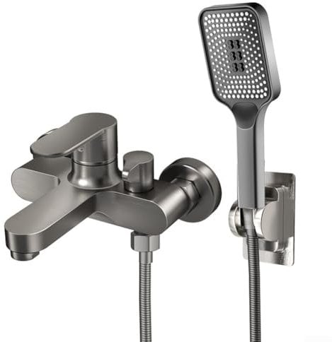 Mitigeur de bain, robinet de douche avec/sans pommeau de douche et tuyau, robinet mitigeur monobloc moderne rond monobloc pour baignoire (ensemble de douche robinet)