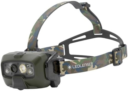 Ledlenser HF8R Core RGB - Linterna de cabeza de pesca recargable, camuflaje, 1600 lm, 8 modos, incluyendo luz LED roja, verde, azul, hasta 90 horas de funcionamiento, enfoque ajustable, impermeable,