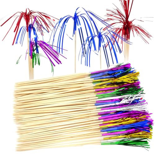 UEAVOID 50 Pièces Piques à Cocktail Ombrelles Cocktail Scintillantes Double Couche Décoration Feux d'Artifice pour Fête Anniversaire Bar Boissons (17cm de long) (multicolore)