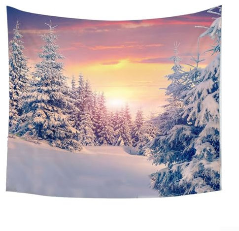 Winter-Schnee-Wandteppich, Weihnachtsmann-Tapisserie, Waldlandschaft, Taptries, Wandkunst, hängende Wandteppiche für Zuhause, Wohnzimmer, Schlafzimmer, Weihnachts-Party-Dekoration (A)