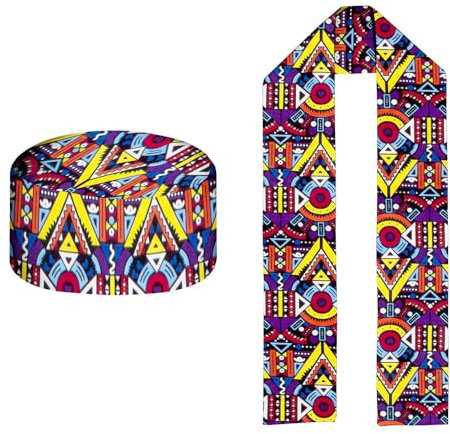 COSDREAMER Schal mit afrikanischem Kente-Batikdruck, Stola, Schärpe, Abschluss, Chor, Schal, Kente, Kufi, Ankara Hut, Stil 22, Einheitsgröße