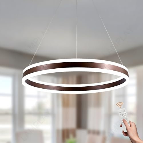 LAMPLAY Runde Moderne LED-Pendelleuchte, 1 Braun Ring-Kronleuchter, Dimmbar Mit Fernbedienung 3000K-6000K Deckenleuchte, Höhenverstellbar, Foyer, Wohnzimmer, Schlafzimmer, Esszimmer(Ø60cm)