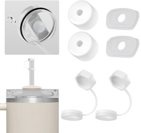 Nearockle 6 Stück Silikon Strohhalm Abdeckung Auslaufschutz, Kompatibel für Stanley Quencher H2.0 30oz|40oz Cup Tumbler FlowState Zubehör (Transparent)