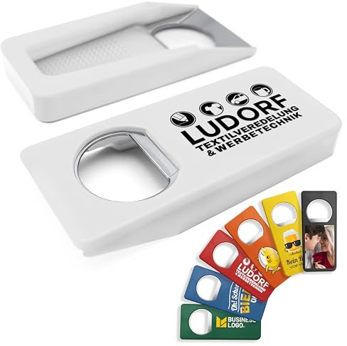 #teamludorf - 100 Stück Flaschenöffner mit spezieller Beschriftung in Weiß – personalisierbar mit eigenem Text und Bild, erhältlich in mehreren Farben, perfekt für Bierliebhaber