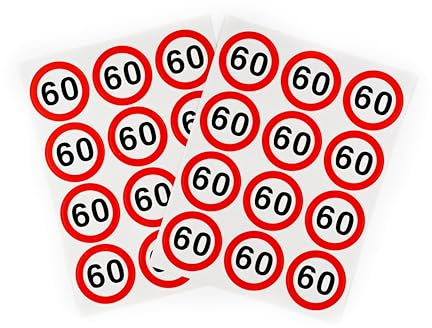 60 Geburtstag Deko Aufkleber Verkehrszeichen rot/weiß - Originelle Geburtstagsdeko 60 für einen gelungenen 60 Geburtstag Frau oder Mann - Tiwoca