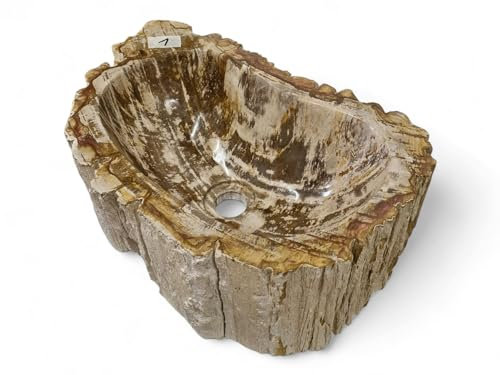 Lavabo in legno pietrificato – Lavandino in pietra naturale – Legno fossile con venature uniche e una varietà di colori – ogni pezzo è un pezzo unico assoluto (#1)