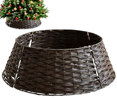 Weihnachtsbaum Rock, Weihnachtsbaum Kragen Rattan Weihnachtsbaum Deko Weihnachtsbaumrock Weihnachtsdeko Weihnachtsbaumständer Abdeckung Weihnachtsbaum Korb Abdeckung für Christbaumständer (Schwarz, L)