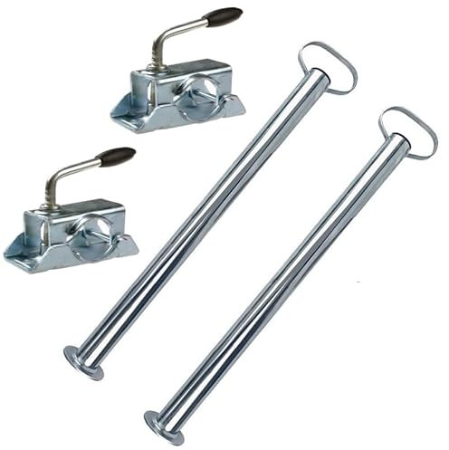 Béquilles Remorque Voiture,Béquilles de Support pour remorque x2+Brides de Fixation x2,Hauteur 480 À 700mm Ø 48mm,Acier galvanisé,Béquilles stabilisatrice pour Remorque,pour la remorque de Voiture