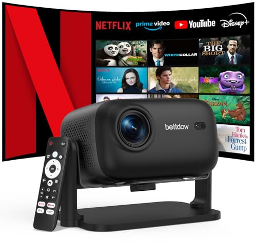 Bettdow 4K Beamer [Netflix Official], 1080P Vollständig Versiegelter Smart-Projektor, Autofokus/Trapezkorrektur, Video-Beamer mit WiFi6 und Bluetooth 5.2, HDR 10/10+ Projektor Heimkino, Schwarz