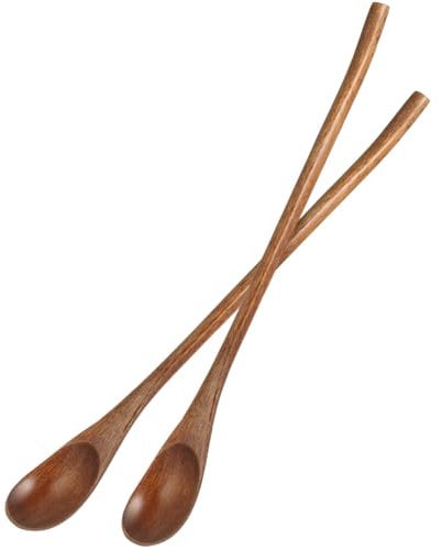 ULTECHNOVO Long Handle Wooden Coffee Spoons - 2 Pcs Wooden Long Tea Spoons - Long Handle Wooden Spoon Mixing Honey Spoon - Wooden Cocktail Spoons for Home Kitchen