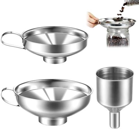3 Stück Edelstahl Trichter - Große Öffnung Marmeladentrichter mit Griff für Kochöle, Pulver - Breiter Einmachtrichter mit Einfüllöffnung für die Küche