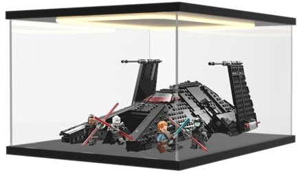 Nynelly Acryl Vitrine Schaukasten mit LED-Licht, Transparente Lego Schaukasten für Star Wars 75402 75301 75292, Lego 21327 21319, Staubdicht Plexiglas Acrylbox für Sammlerstücke, 40x30x20cm, Schwarz