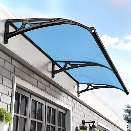 Marquise De Porte Exterieur, Auvent De Porte Transparents en Polycarbonate, Protection Marquise Solaire De Terrasse Résistante, pour Maison, Balcon, Garage, Fenêtre, Terrasse(Blue,80x110cm/31 x43)