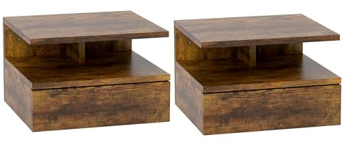 HOMCOM Set de 2 Tables de Chevet suspendues Modernes pour la Chambre à Coucher, Tables de Chevet avec tiroir et étagère en Bois, 35x32x22.5cm, Rustic Brown