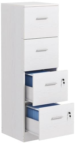 HOMCOM Schedario da Ufficio con 4 Cassetti, Cassettiera Ufficio con Serratura e Chiavi per Lettera/Formato A4, Armadietto Verticale per Casa, 40x42x131 cm, Bianco
