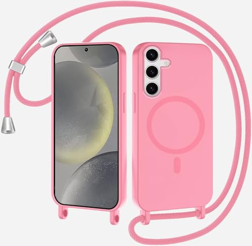 xinyunew Magnetic Mobile Phone Chain for Samsung Galaxy A34, Case with Strap, Mobile Phone Case Compatible with MagSafe, Wireless Charging Silicone Rope Necklace, Mobile Phone Case with Removable Cord