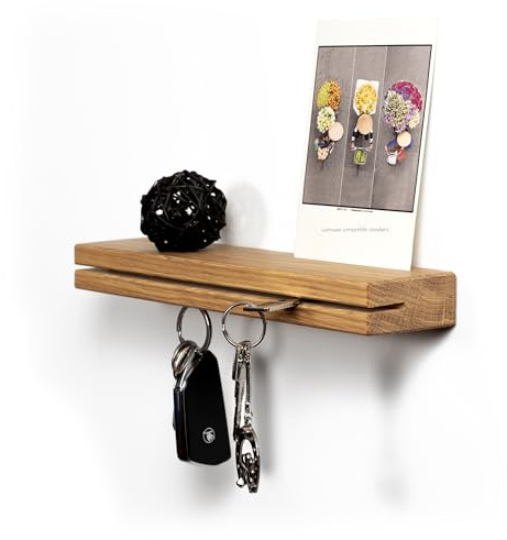 WOODS Schlüsselbrett mit Ablage Holz Eiche in 30cm mit Magnet und praktischem Schlitz, Schlüsselhalter modern, Schlüsselboard aus Massivholz für Briefe oder Notizen Design aus Bayern