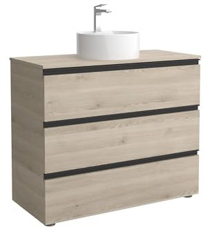 Mueble de Baño BEQUIA Metal 3C 100cm Natural | Lavabo sobre encimera Porcelana Centrado