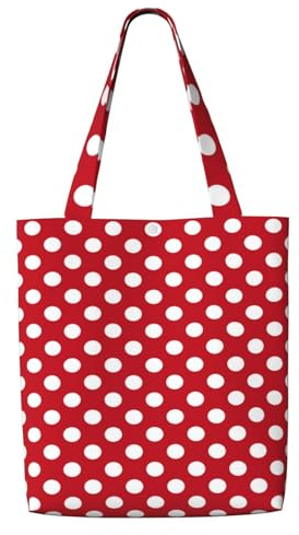Zouey Canvas-Tragetasche für Damen, Schultertasche mit großer Kapazität, wiederverwendbare Einkaufstasche, weiße Punkte auf Rot